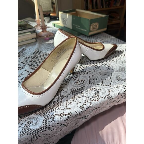 Vintage 1960s Polly Preston Oxford Wingtip Heels Shoes Brown Sz 10 Twee Pointed - Picture 11 of 12